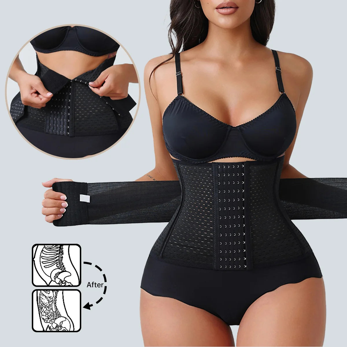 Ceinture taille femme ajustable – corset  à double sangle, contrôle du ventre et soutien dorsal