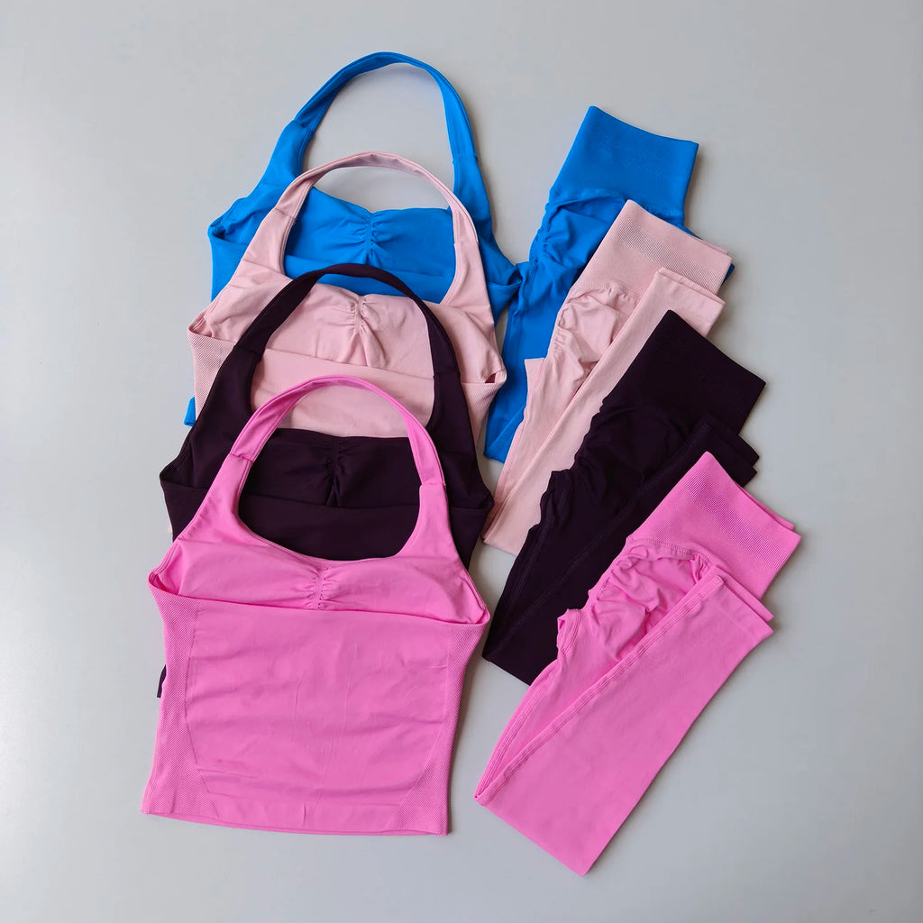 Ensemble de Sport Femme Sans Couture – Leggings Taille Haute et Top de Fitness