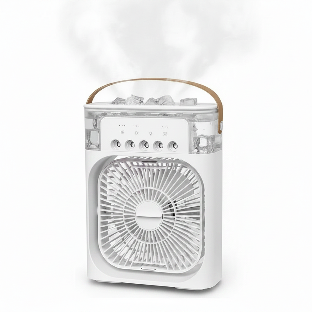 Mini Climatiseur 3-en-1 — Ventilateur, Humidificateur & Lumière LED 7 Couleurs